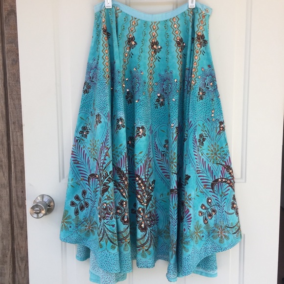 5-7-9 Dresses & Skirts - Blue Sequin Boho Western Circle Skirt